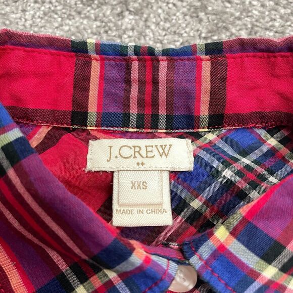 J.Crew Perfect Fit Shirt Women XXS Red Blue Plaid Button Down Long Sleeve Cotton - Picture 4 of 11